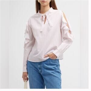 NWT Harshman Indre White Pink Striped Cutout Long Sleeve Cotton Blouse Medium